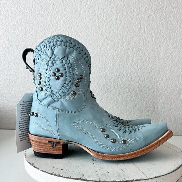 Lane COSSETTE Womens Cowboy Booties 6.5 Western Cowgirl Blue Leather Short Boots - Picture 2 of 14